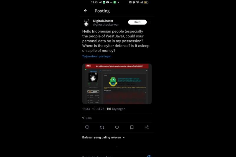 Pemprov Jabar Tepis Tudingan Data Jutaan Warga Bocor
